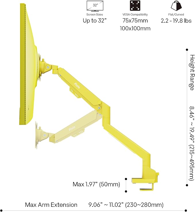 Pixio PS1S Wave Yellow Single Monitor Arm Stand Desk Mount - Image 4