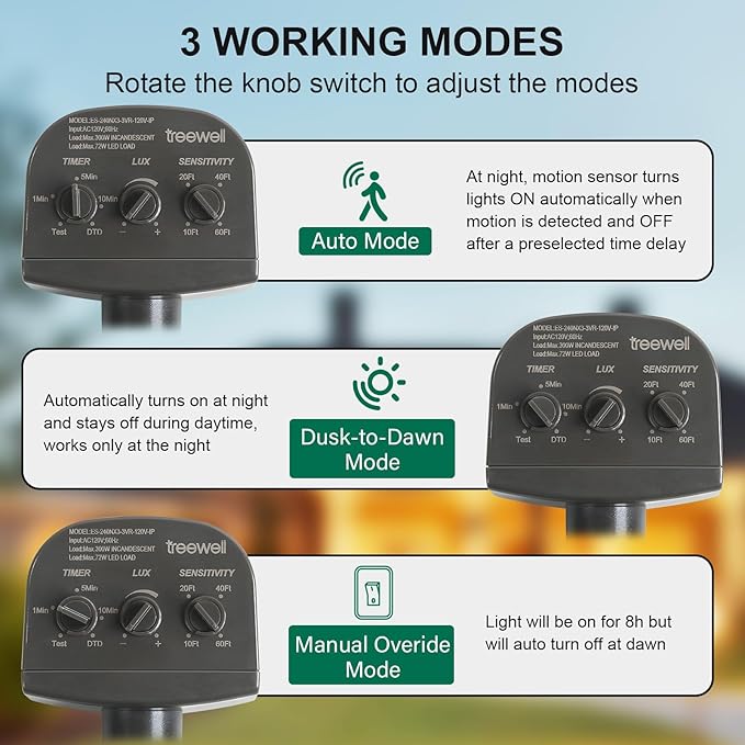 TREEWELL 2 Pack 240-Degree Replacement Motion Sensor, Adjustable LUX & Time & - Image 2