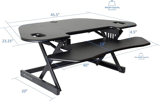 Rocelco 46" Height Adjustable Corner Standing Desk Converter - Image 3
