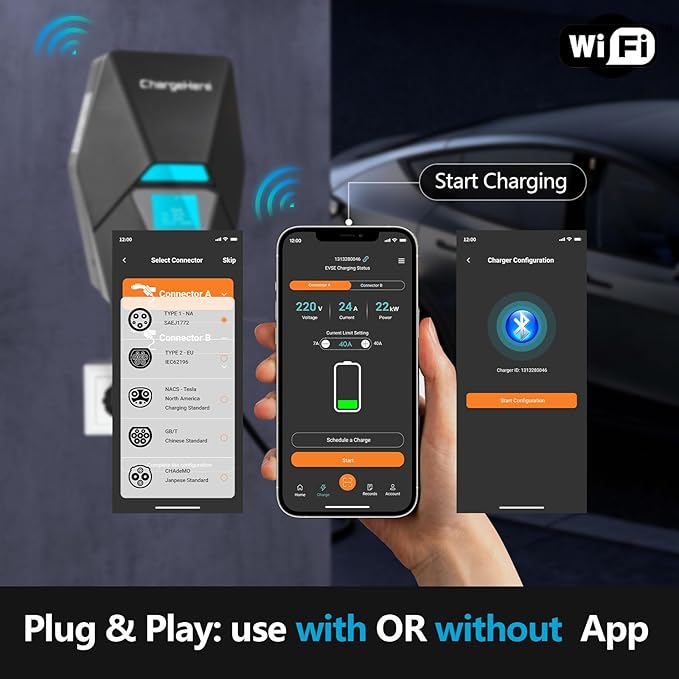 ChargeHere Level 2 EV Home Charger, 32A/40A | Real-Time Charging Speed Display - Image 3