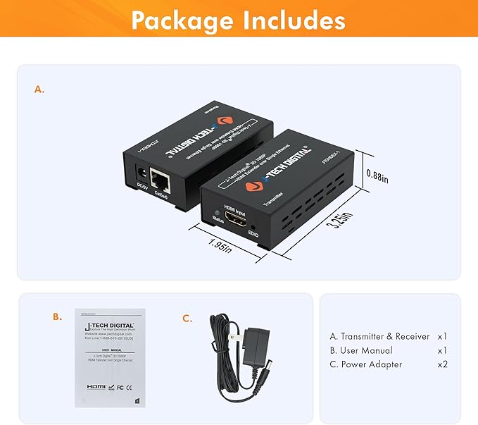 J-Tech Digital HDMI Extender over cat5e/6 1080P@200ft HDMI Balun Over Single - Image 5