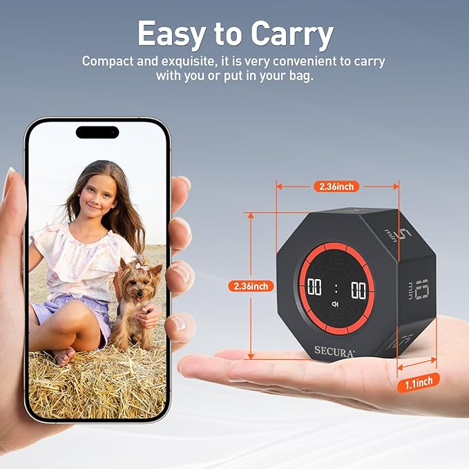 Secura Pomodoro Timer, Rotating Cube Time Tracker, Flip Gravity Sensor - Image 7