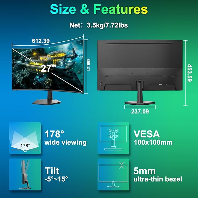 SANSUI Curved Monitor 27 inch 120Hz USB Type-C Computer Monitor - Image 8