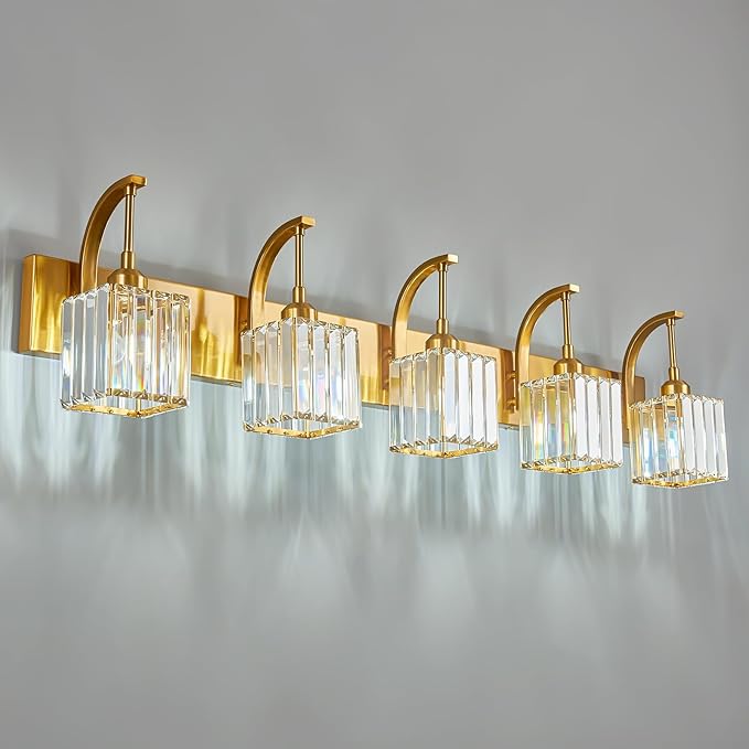 FDPBY 5-Light Crystal Vanity Light, Modern Gold Bathroom Wall Sconce by FDPBY