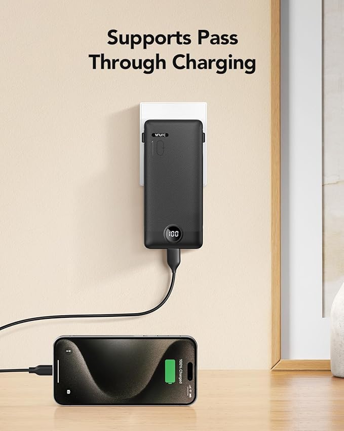 Portable Charger, Power Bank Built-in Cables and AC Wall Plug, VRURC USB C - Image 3
