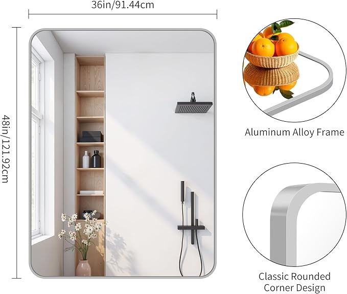 FORBATH 36x48 Inch Silver Bathroom Mirror - Image 8