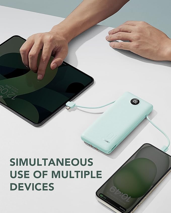 VRURC Portable Charger Built-in Cables and AC Wall Plug, USB C Power Bank - Image 6
