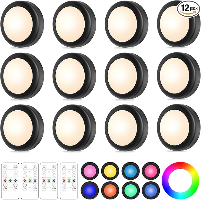 Yiliaw 12 Pack LED Puck Lights Remote Control 16 Color Changeable Under Cabinet by Yiliaw