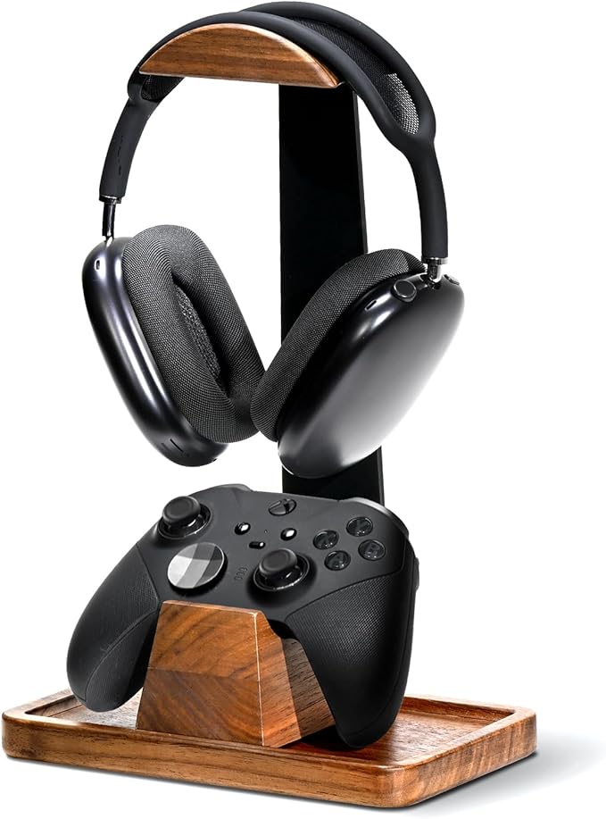 UPERGO Headset Stand with Gaming Controller Holder, Walnut Wood Headphone Stand by UPERGO