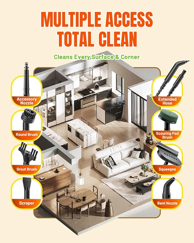 TEEVOGO Pressurized Steam Cleaner, 15s Instant Heat Handheld Steam Cleaner - Image 9
