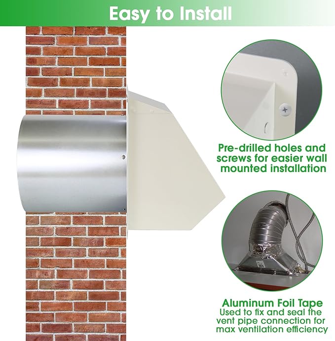 12 Inch Hooded Wall Vent with Screen and Damper, Outdoor Wall Exhaust Vent - Image 5
