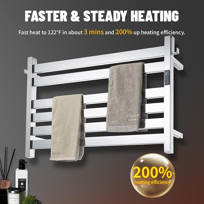 K&KALONZO Towel Warmer for Bathroom, Wall-Mounted 6-Bar Heated Towel Rack - Image 2