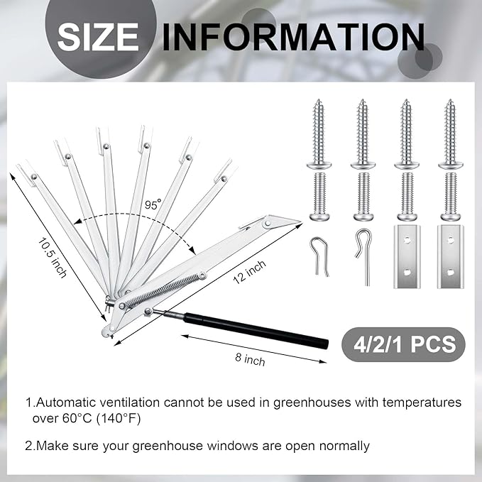 Amylove 4 Pcs Dual Spring Automatic Roof Vent Opener Greenhouse Accessories - Image 2