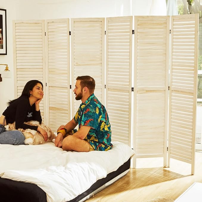 Room Dividers and Folding Privacy Screens, Wood Louvered Separators Divider Wall - Image 5
