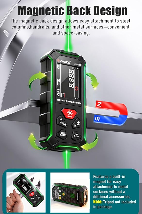 ZC-SG60 Dual Laser Measuring Tool, 196Ft Green-Beam Bilateral Digital Laser - Image 8