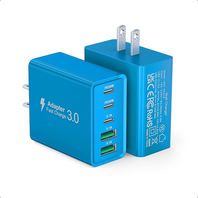 Wall Charger, USB C Charger Block, 5-Port PD + QC 3.0 Fast Charging Power Plug by Qwinjwin