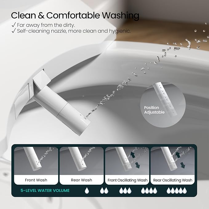 R&T V2601 Electric Bidet Seat For Elongated Toilet, Smart Toilet Seat - Image 4