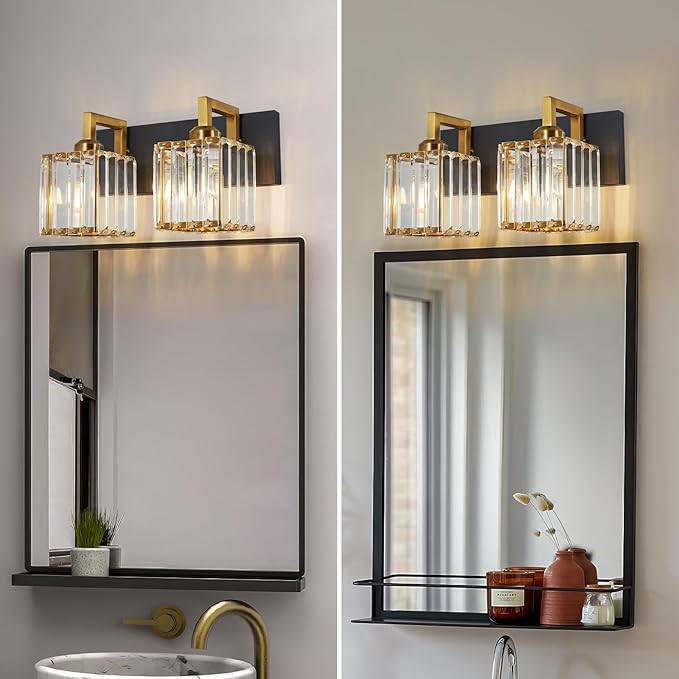 FDPBY Modern Bathroom Vanity Light 2-Lights Black Gold Crystal Wall Lamp - Image 3