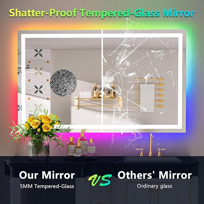 YEELAIT 57x36 Inch RGB LED Bathroom Mirror Front Light and RGB Backlit Lighted - Image 6