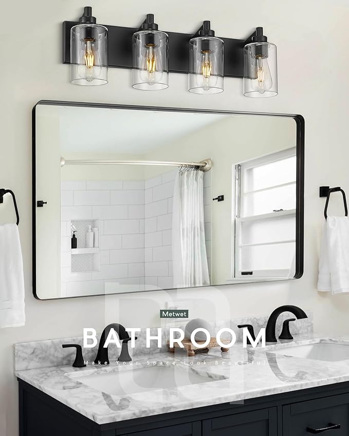 METWET 4-Light Bathroom Light Fixtures, Modern Vanity Lighting Fixtures Over - Image 5