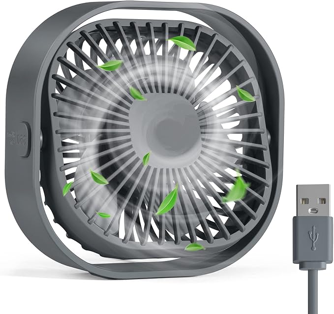 RJVW 4 Inch Small USB Desk Fan, 3-Speed Portable & 360°Rotatable Mini Cooling by RJVW