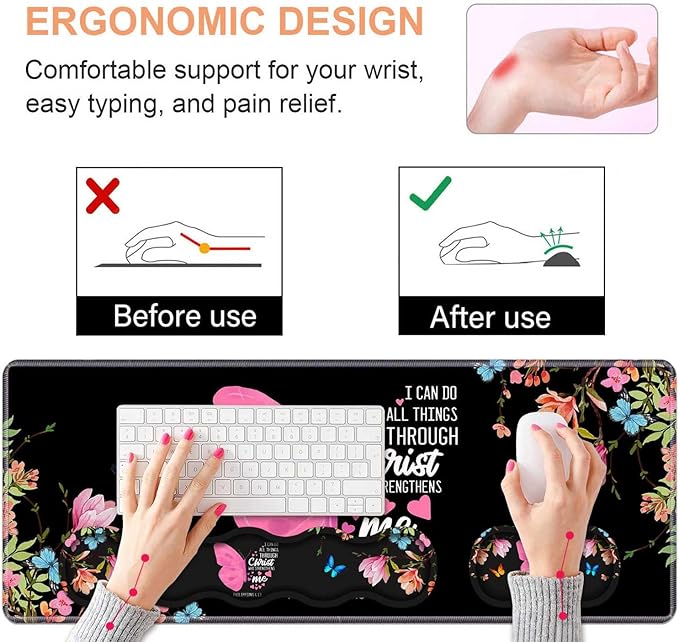Ergonomic Keyboard Wrist Rest & Mouse Pad Wrist Rest Set, Floral Butterfly - Image 5