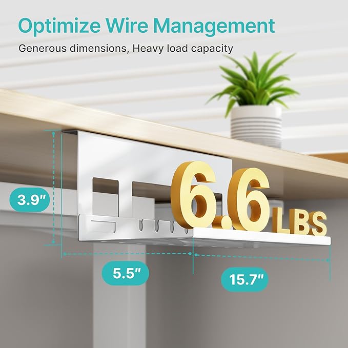 PEGZONE Under Desk Cable Management Tray, 15.7 Inches Metal Cord Organizer Rack - Image 5