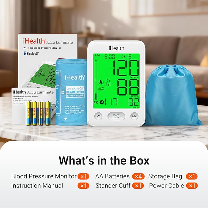 iHealth Accu Luminate Blood Pressure Monitor – 4.5" Tri-Color WHO-Based LCD - Image 9