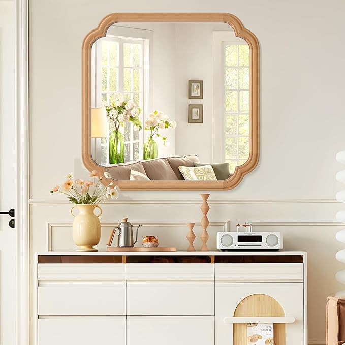 Ferytane Square Natural Wood Mirror 24X24 Inch, Wood Mirror - Image 2