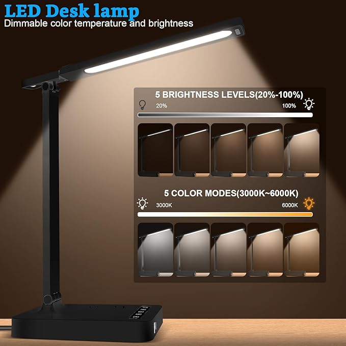 Smart Desk Lamp with 4-in-1 Charging Station, 5 Color temperatures and 5 - Image 2