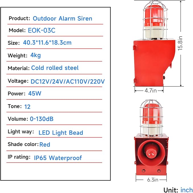 EOKHEOY Alarm Siren Waterproof Indoor/Outdoor Security Emergency Adjustable - Image 6