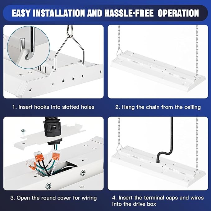 JTT 200/150/100W LED Linear Shop Lights, 2FT 30000LM 360° Adjustable Led High - Image 5