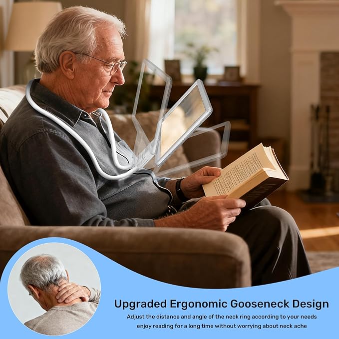 5X Neck Magnifying Glass with Light, Magnifier with Light Hands Free, Full Book - Image 3