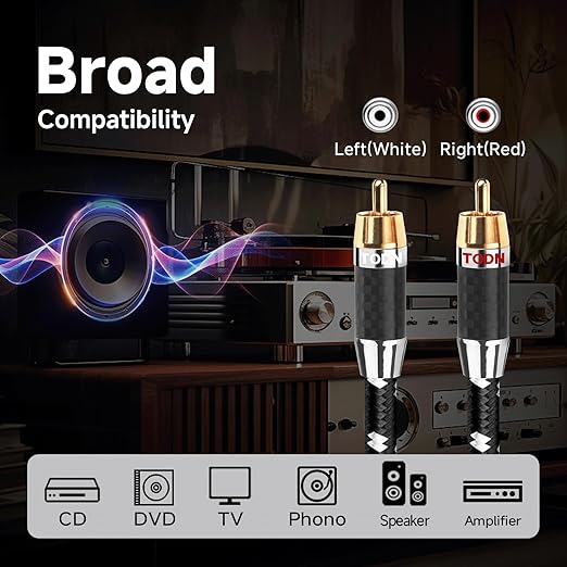 TODN RCA Cables Audiophile Male to Male Stereo Shielded HiFi OFC RCA Cable - Image 8