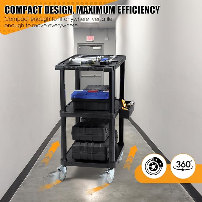 ELAFROS Heavy Duty Utility Cart, 27.5 x 18.25 Inch, 3-Tier Rolling Cart - Image 5