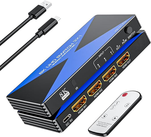 8k@60Hz HDMI Switch 3 in 1 Out Supports DSC 4K@240Hz 3D HDR10+ HDCP 2.3 VRR by ALYYDBG