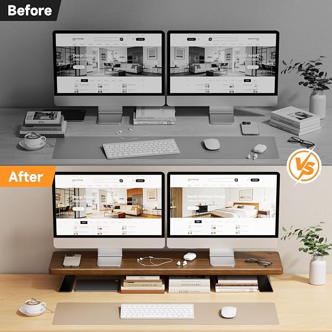 NestNeat Dual Monitor Stand Riser, 39 Inch Large Wood Monitor Stands - Image 8