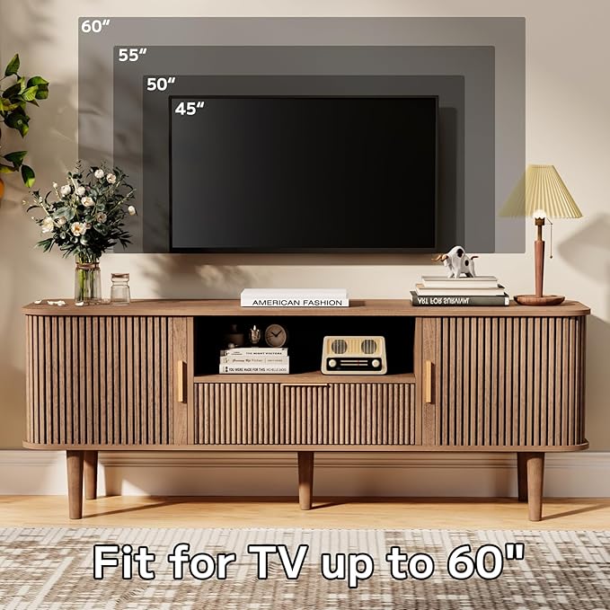 DAMCROP Fluted TV Stand, 55 Inch Mid Century Modern Media Console Table - Image 3