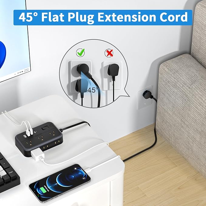 10 in 1Power Strip NTONPOWER Ultra Thin Flat Plug Extension Cord - Image 3