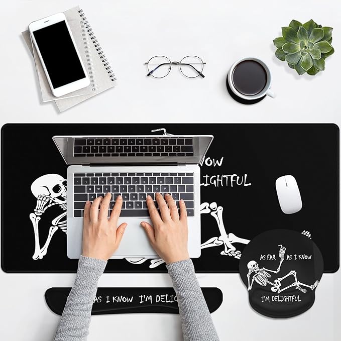 Britimes Black Skull Skeleton Keyboard Mouse Pad Set 4in1 Large - Image 7