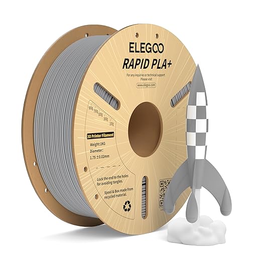ELEGOO Rapid PLA Plus Filament 1.75mm Gray 1KG, PLA+ 3D Printer Filament by ELEGOO