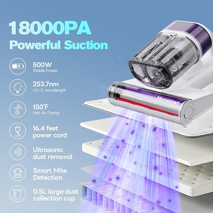 Mxnsewr Mattress Vacuum Cleaner, Ultrasonic Bed Vacuum Cleaner - Image 2