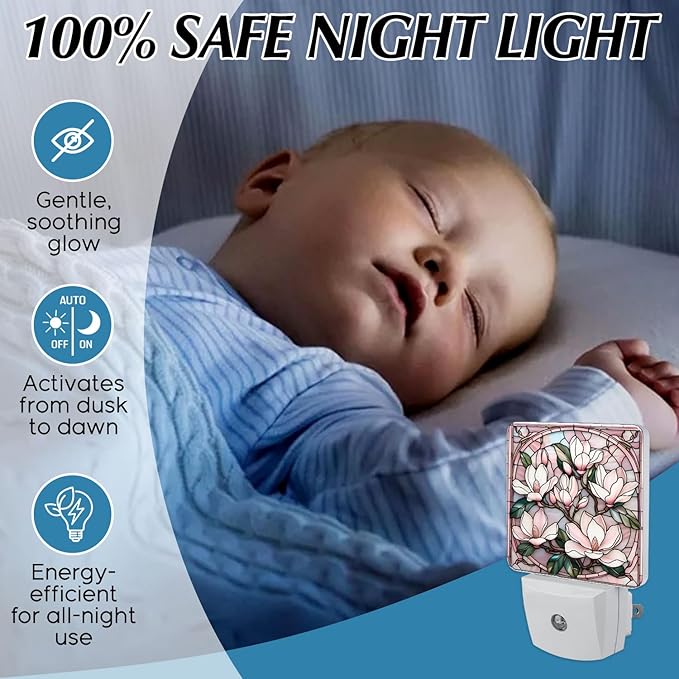 PODMemory Magnolia Stained Glass Night Lights Plug into Wall - Image 5