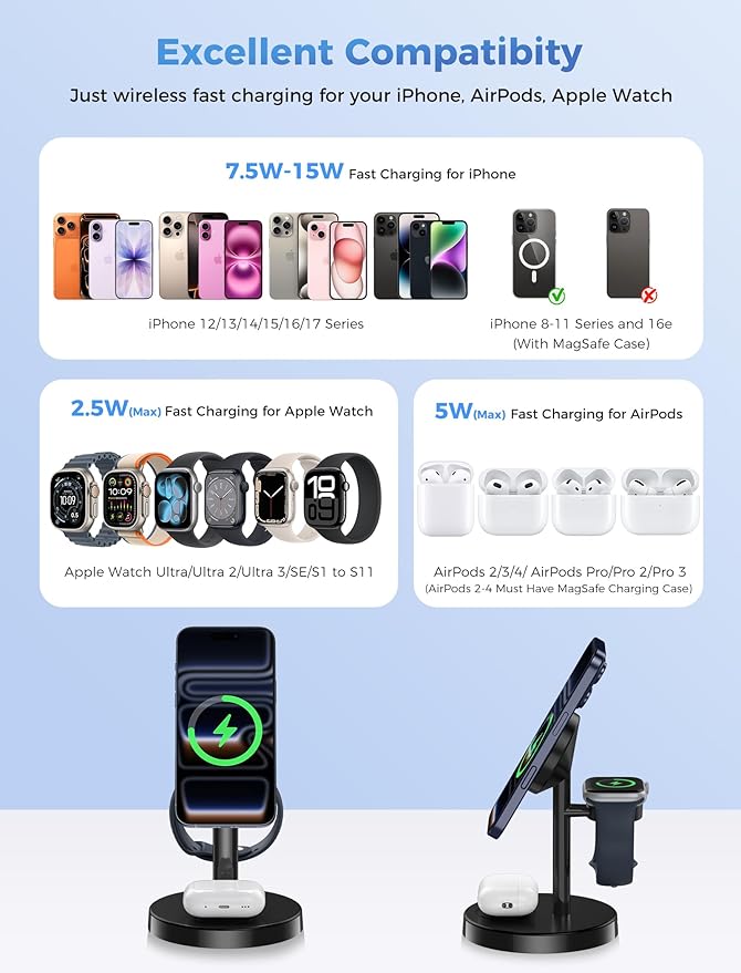 Aeinidi 2026 3 in 1 Wireless Charging Station Compatible - Image 4
