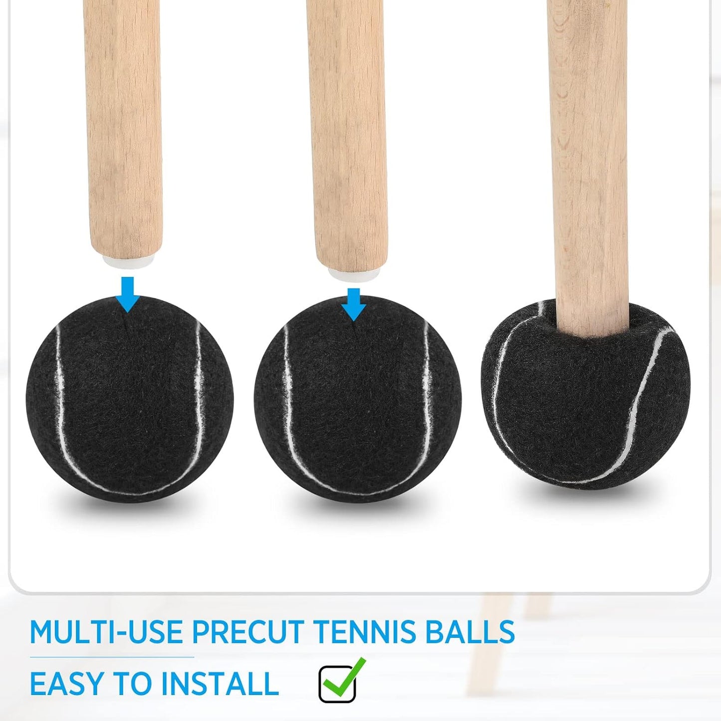 Macarrie 24 Pcs Precut Tennis Balls for Chair Legs Furniture Legs, Black | Floor Protection Chairs Desks Furniture Tennis Balls for Chairs Feet Long Lasting Foot Covers
