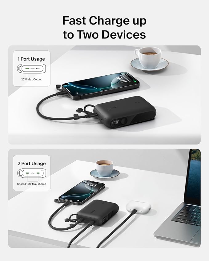 Belkin Portable Charger, Slim USB-C Power Bank 10, 000mAh w/ 2 USB-C Ports - Image 2