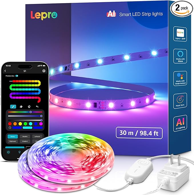 Lepro S1 AI LED Strip Lights for Bedroom - 100ft Smart RGB Light Strips by Lepro