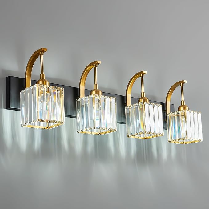 FDPBY Crystal Vanity Lights 4-Light Black Gold Bathroom Vanity Lights Modern by FDPBY