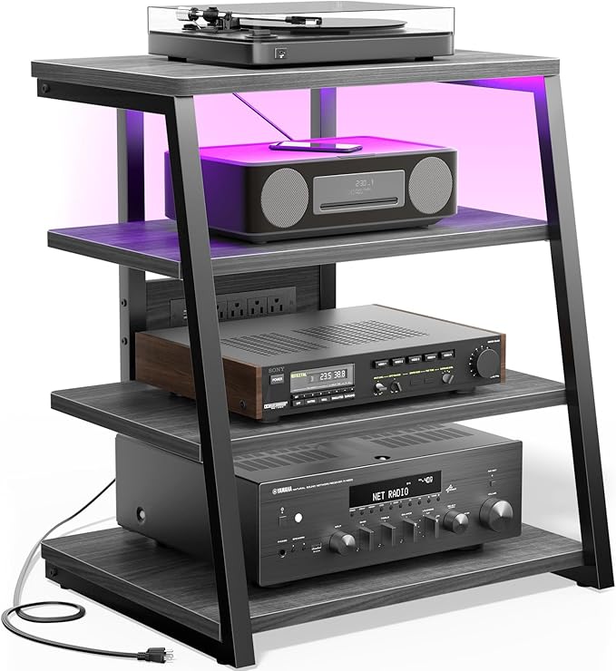 Besiost AV Media Stand with Outlets, Media Console with LED Lights, Stereo by Besiost