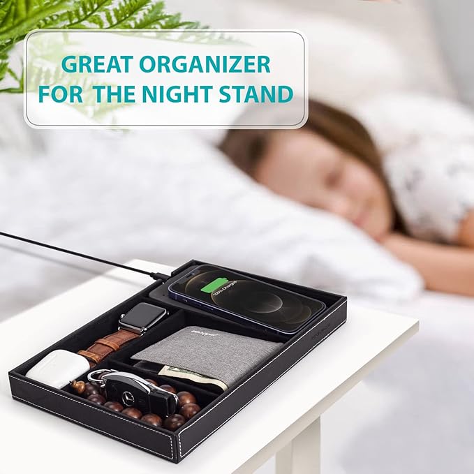 Valet Tray, Built in Wireless Charging Pad, Nightstand Organizer, Dresser - Image 4